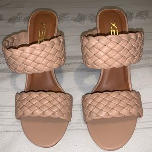 Nude, braided heels